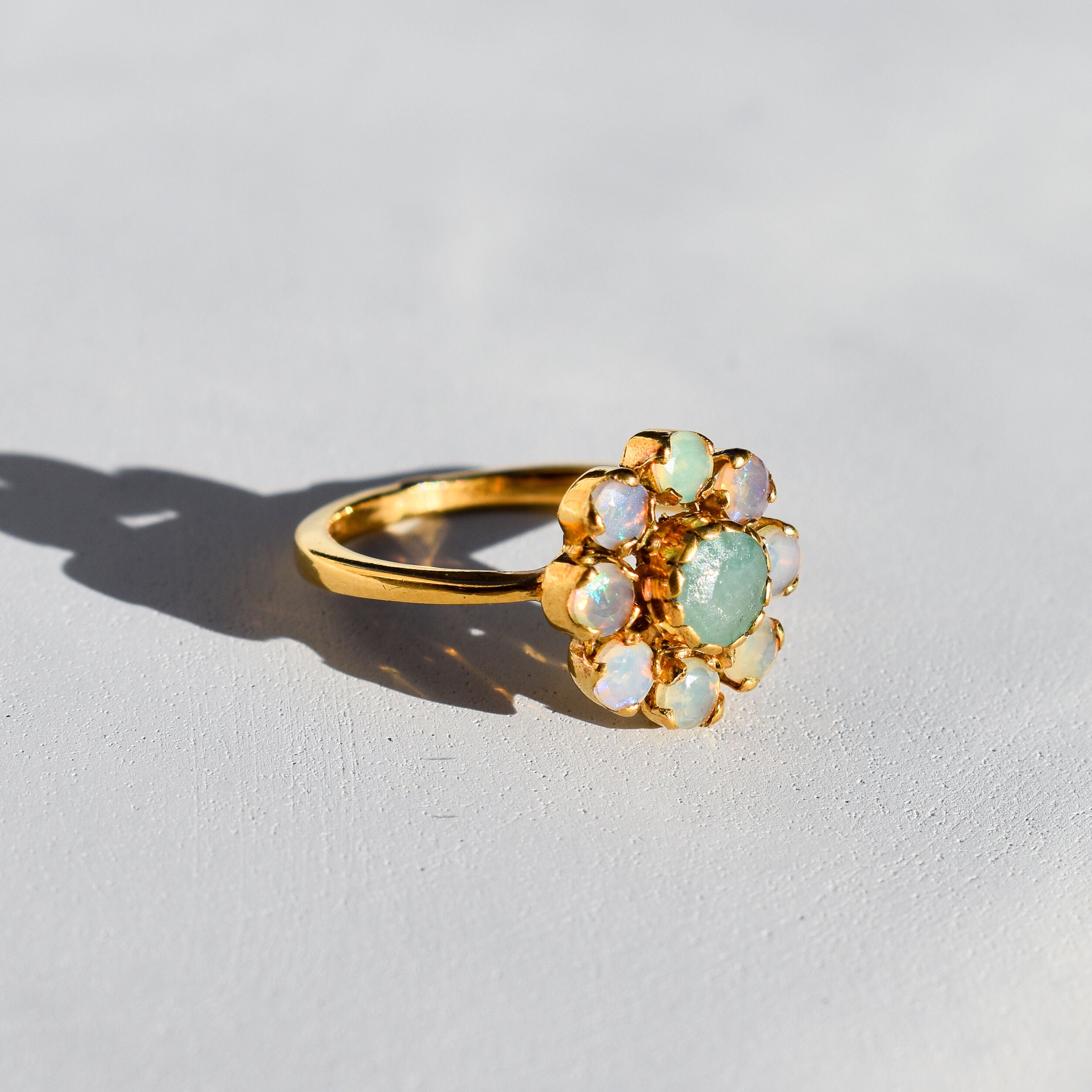 Flower Ring, Natural Emerald Ring, Natural Opal Ring, Vintage Flower Ring, October Birthstone, May Birthstone, Daisy Ring, 925 Silver Ring(1)