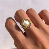 Flower Pearl Ring - Colorful Flower Ring - Vintage Cocktail Ring