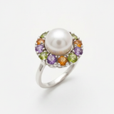 Flower Pearl Ring - Colorful Flower Ring - Vintage Cocktail Ring
