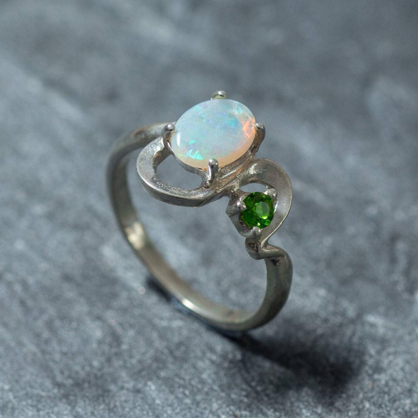 Natural Australian Opal ring in 925 Sterling Silver, symbolizes hope and purity, a thoughtful birthday gift or everyday accessory.