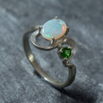 Natural Australian Opal Ring made in 925 Sterling Silver with Natural White Australian Opal in setting, October Birthstone gift idea, symbolizes hope, purity, and truth, ideal for everyday wear and perfect for birthday gifting and special occasions.