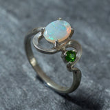 Natural Australian Opal Ring made in 925 Sterling Silver with Natural White Australian Opal in setting, October Birthstone gift idea, symbolizes hope, purity, and truth, ideal for everyday wear and perfect for birthday gifting and special occasions.