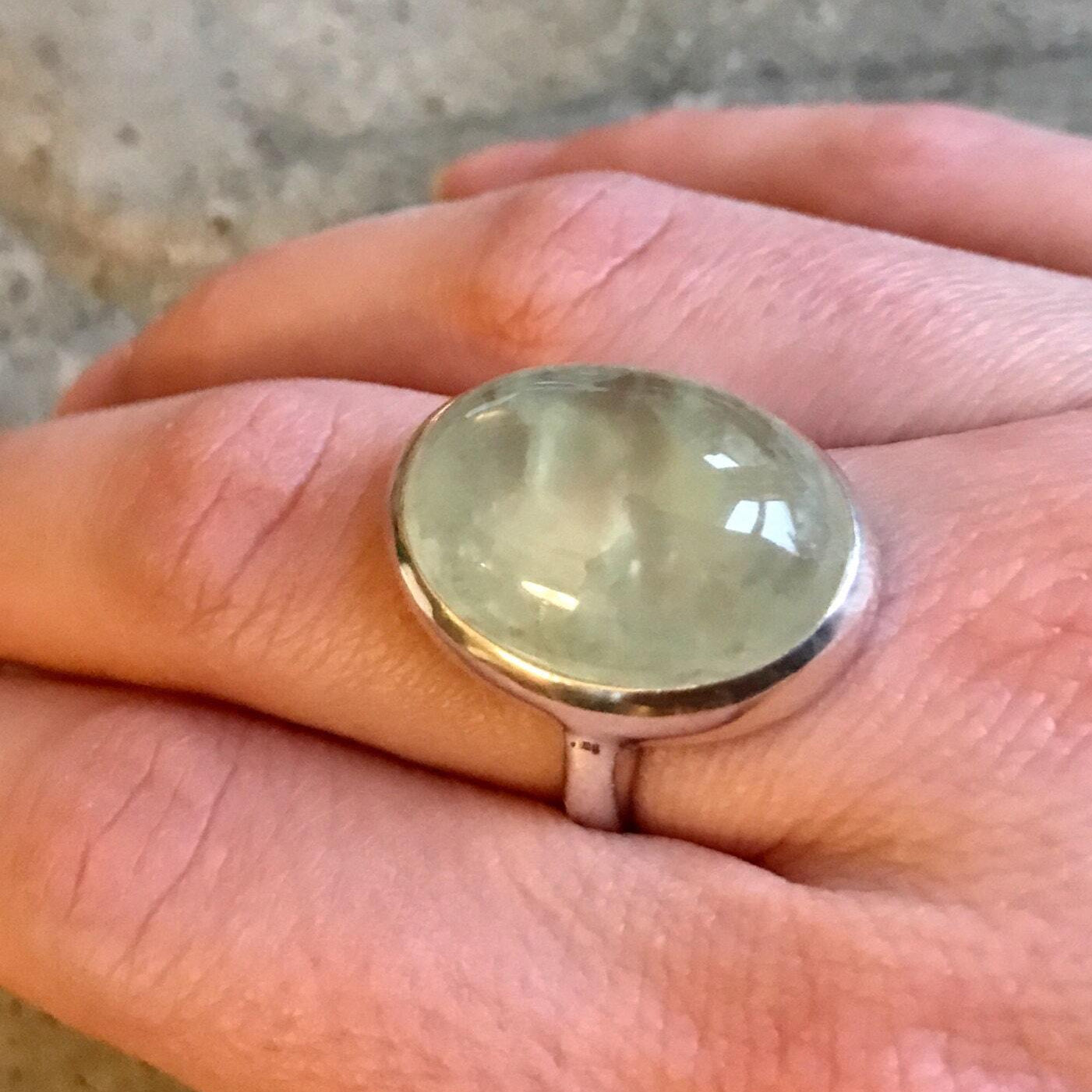 Prehnite Ring, Natural Prehnite, May Birthstone Ring, Healing Stones, Green Ring, Vintage Rings, Green Stone, Huge Stone, Solid Silver Ring