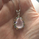 Rose Quartz Pendant, Teardrop Pendant,  Pink Diamond, Natural Stones, Topaz Pendant, Birthstone Pendant, Vintage Pendant, Solid Silver, Pink