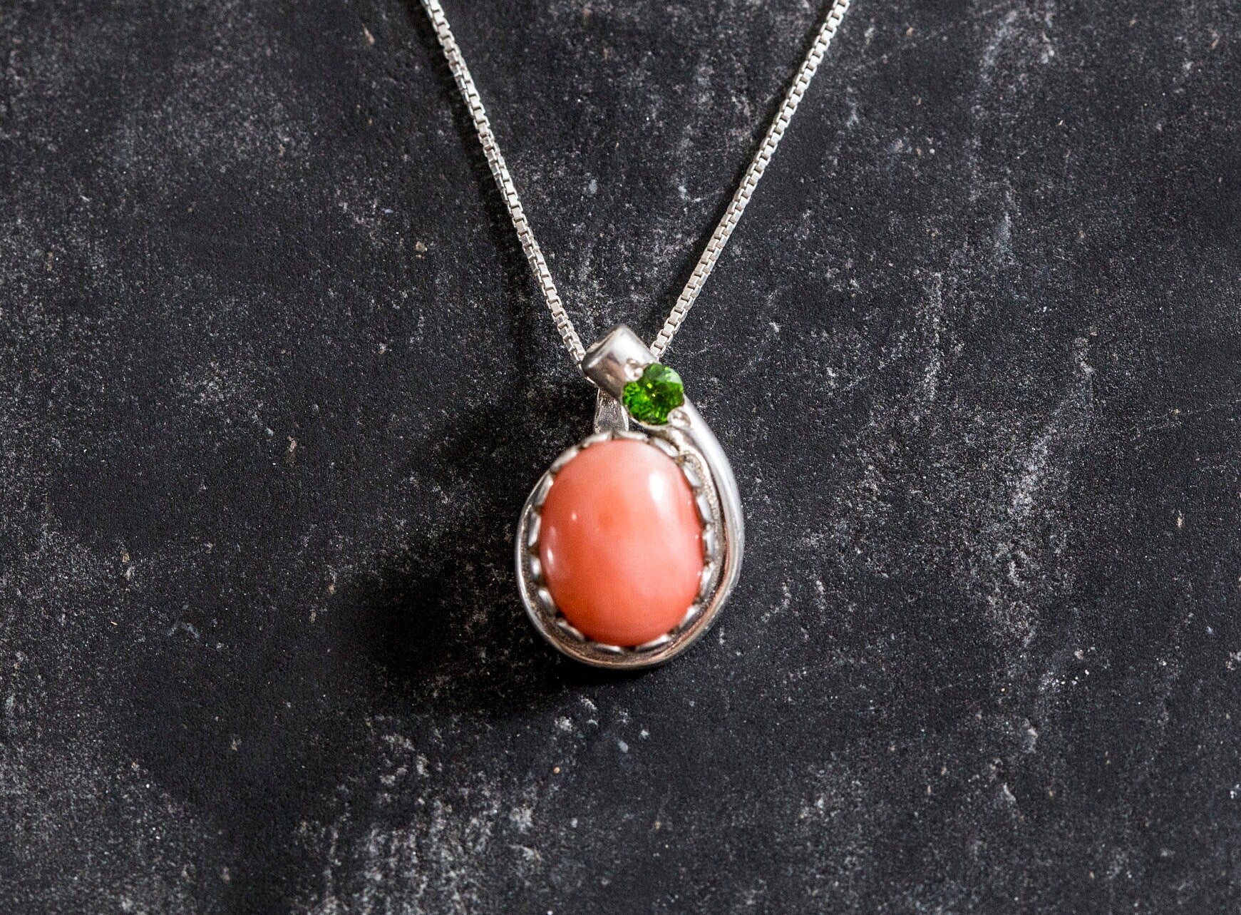 Pink Coral Pendant, Coral Pendant, Emerald Pendant, March Pendant, Pink Pendant, Unique Pendant, Solid Silver Pendant, Natural Coral, Coral