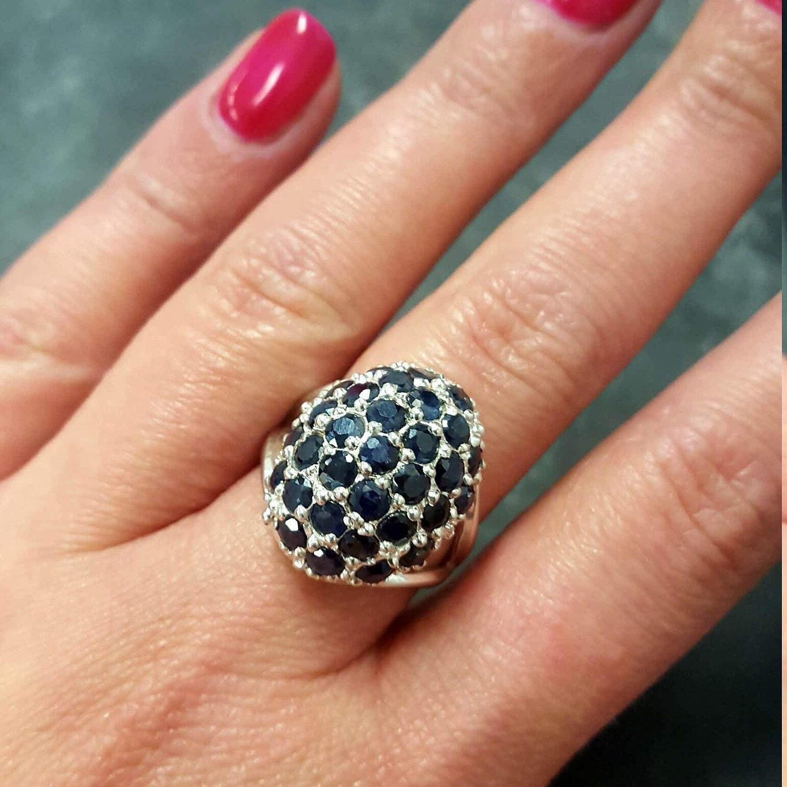 Cluster set 925 Sterling Silver ring featuring a vibrant Round Natural Blue Sapphire, perfect for September birthdays and special occasions.