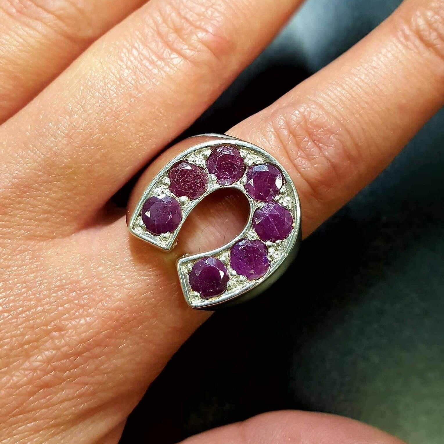 Chrome Diopside Ring, Chrome Diopside, Green Ring, Lucky Charm Ring, Statement Ring, Big Green Ring, Unisex Ring, 925 Silver Ring, Horseshoe