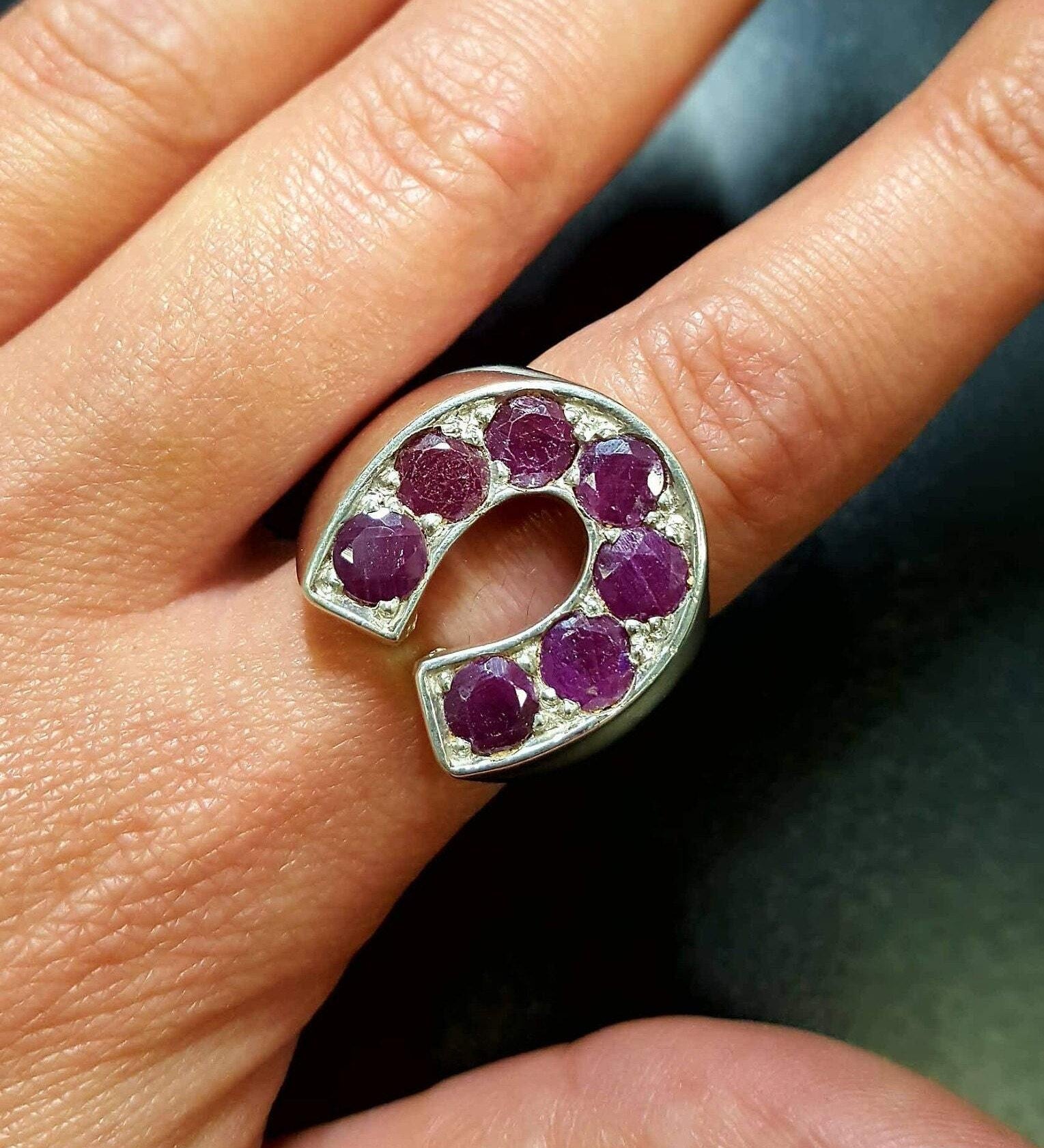 Chrome Diopside Ring, Chrome Diopside, Green Ring, Lucky Charm Ring, Statement Ring, Big Green Ring, Unisex Ring, 925 Silver Ring, Horseshoe