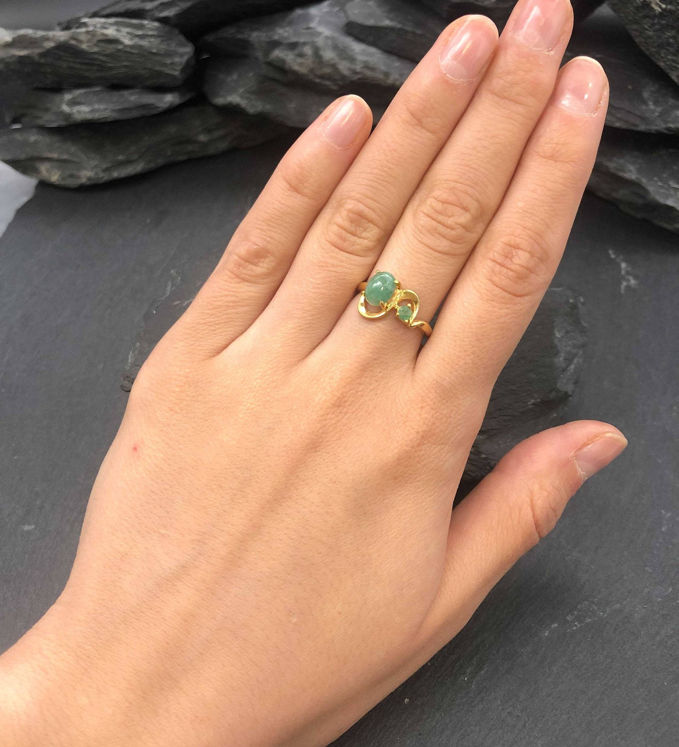 Elegant 18k Gold Vermeil Natural Emerald Ring, perfect May birthstone gift symbolizing harmony and healing. Ideal for daily wear.