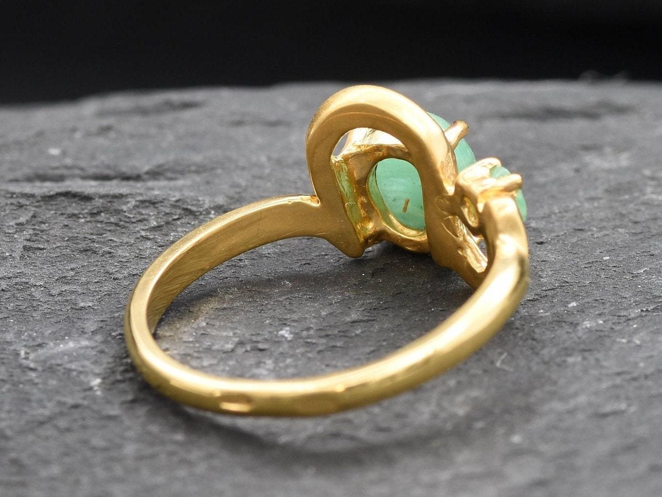 Luxurious Gold Vermeil Emerald Ring with an oval stone, a radiant May birthstone symbolizing growth and healing, perfect for any occasion.