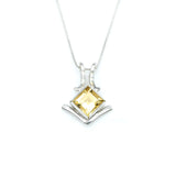 Gold Citrine Pendant - Natural Citrine Necklace, Princess Cut Gold Pendant