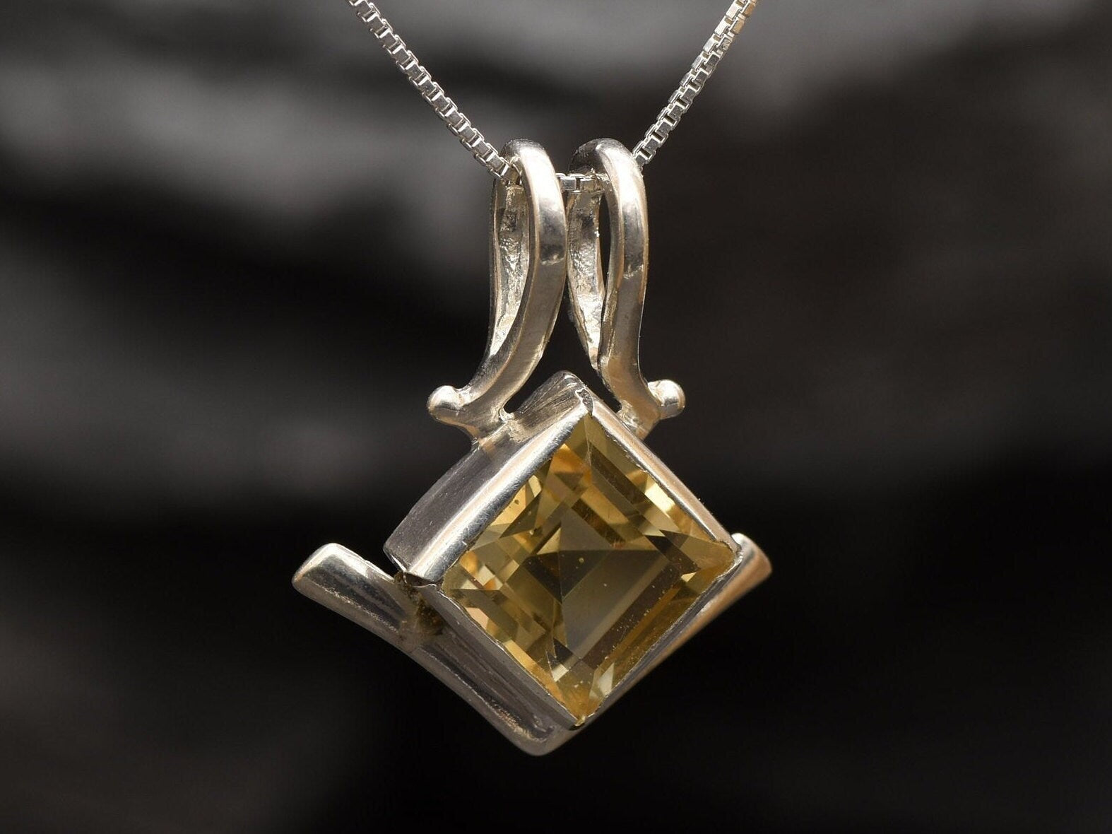 Citrine Pendant, Natural Citrine, November Birthstone, Diamond Square Pendant, Tribal Pendant, Vintage Pendant, Citrine Necklace, 925 Silver