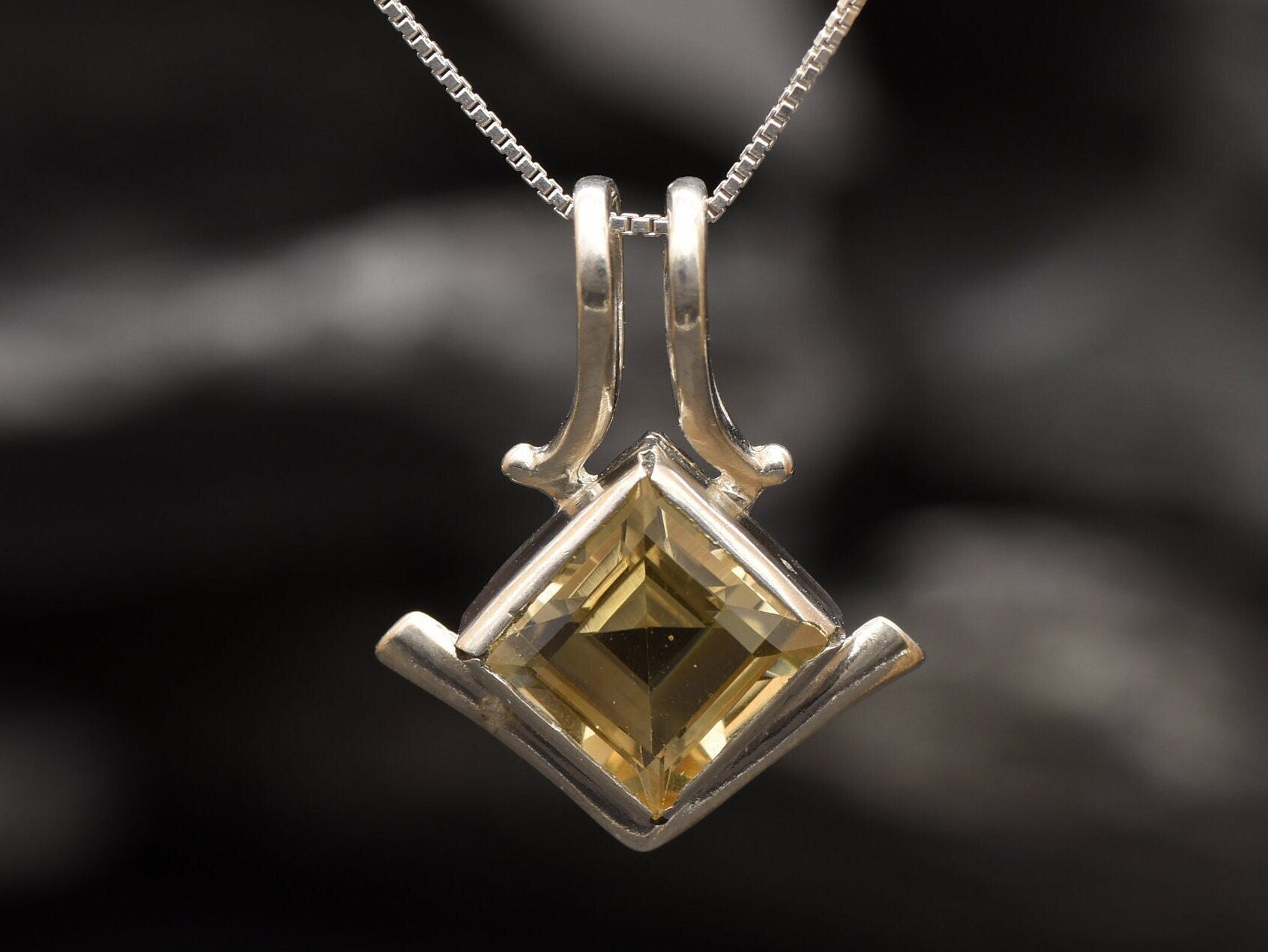 Citrine Pendant, Natural Citrine, November Birthstone, Diamond Square Pendant, Tribal Pendant, Vintage Pendant, Citrine Necklace, 925 Silver