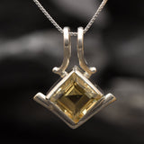 Citrine Pendant, Natural Citrine, November Birthstone, Diamond Square Pendant, Tribal Pendant, Vintage Pendant, Citrine Necklace, 925 Silver