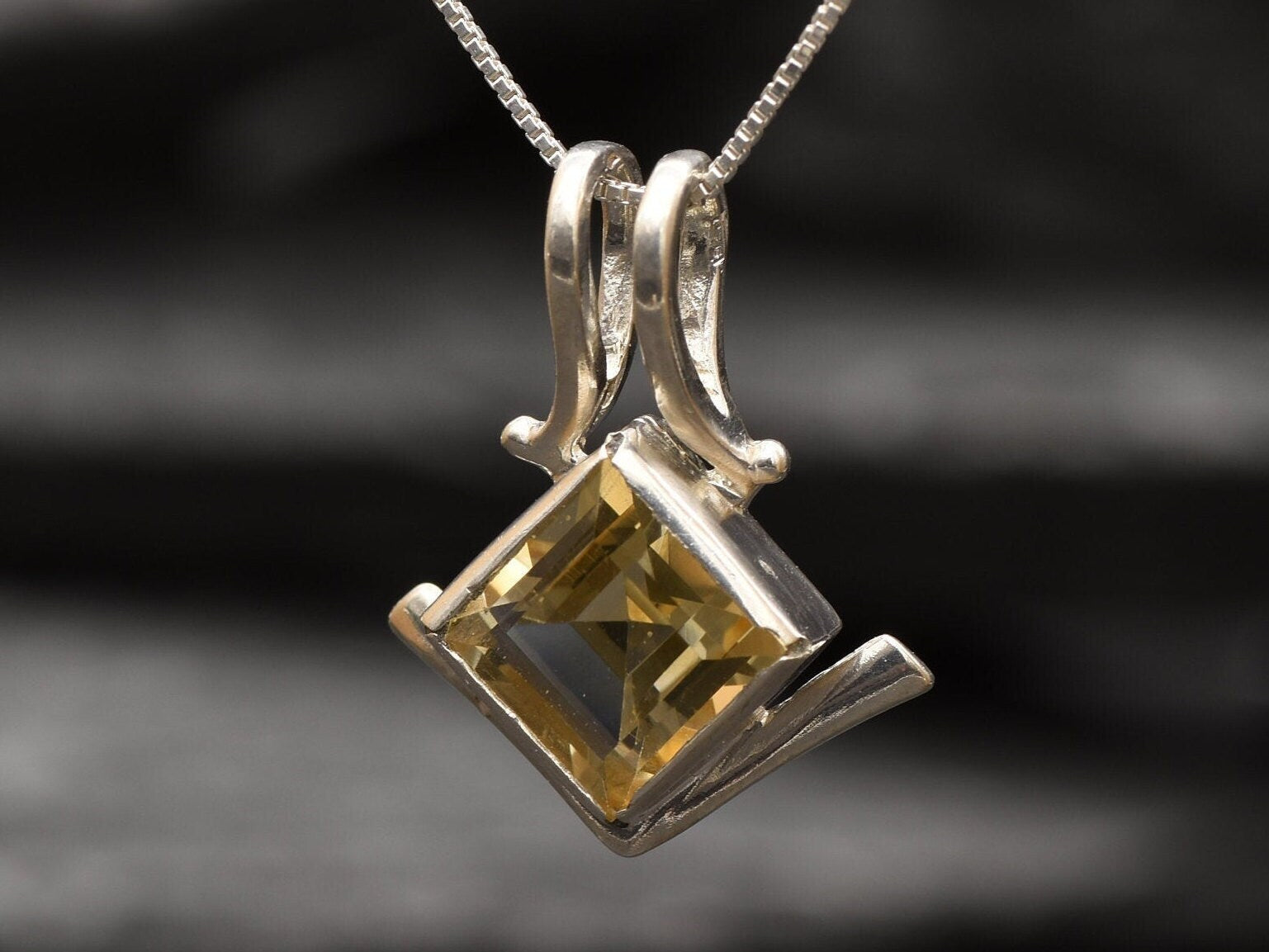 Citrine Pendant, Natural Citrine, November Birthstone, Diamond Square Pendant, Tribal Pendant, Vintage Pendant, Citrine Necklace, 925 Silver