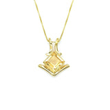 Gold Citrine Pendant - Natural Citrine Necklace, Princess Cut Gold Pendant