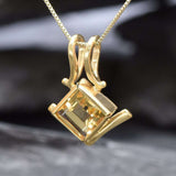 Gold Citrine Pendant - Natural Citrine Necklace, Princess Cut Gold Pendant