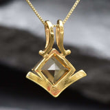 Gold Citrine Pendant - Natural Citrine Necklace, Princess Cut Gold Pendant