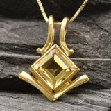 Gold Citrine Pendant - Natural Citrine Necklace, Princess Cut Gold Pendant