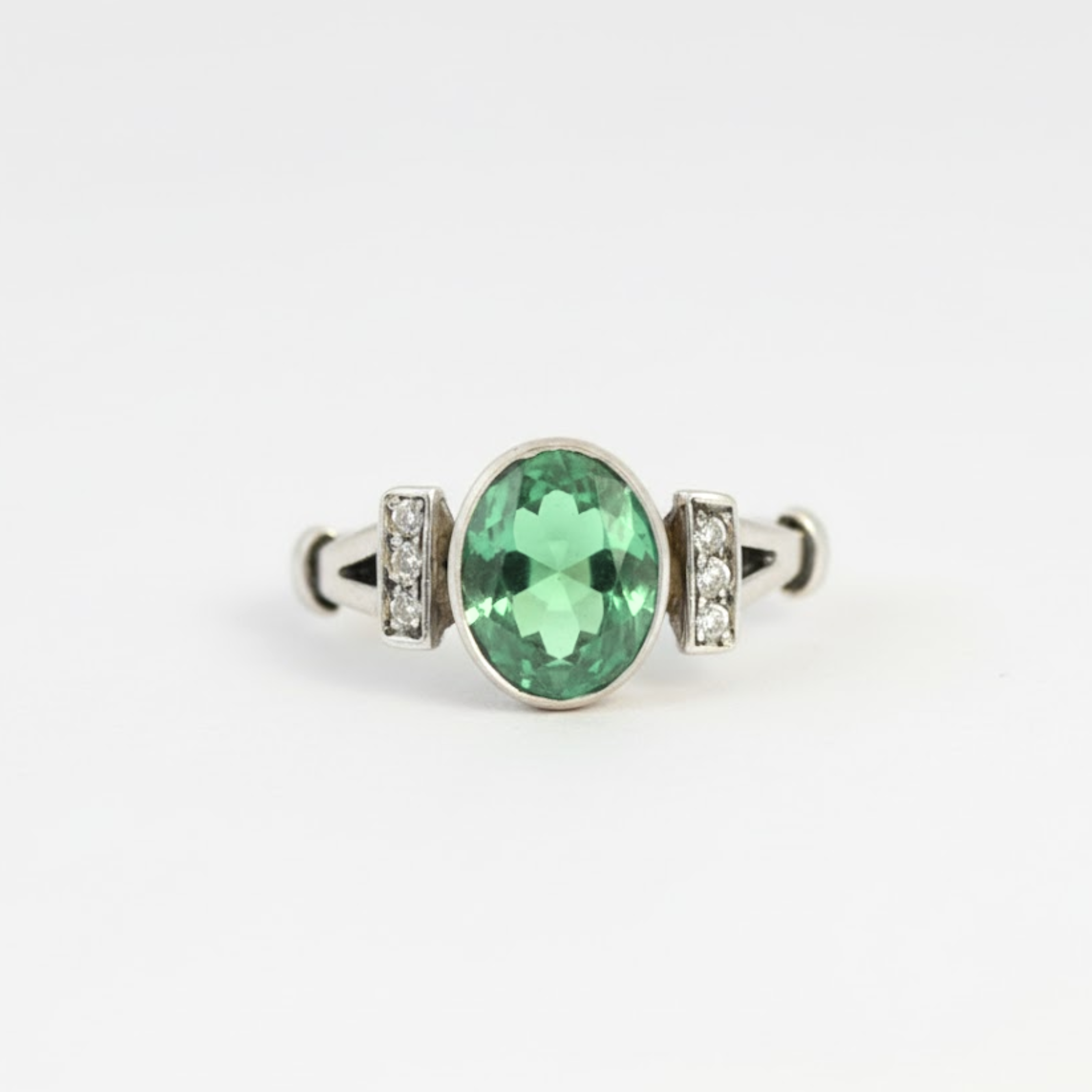 Elegant 925 Sterling Silver Created Emerald Ring with Mint Emerald, a beautiful May birthstone gift for any occasion.
