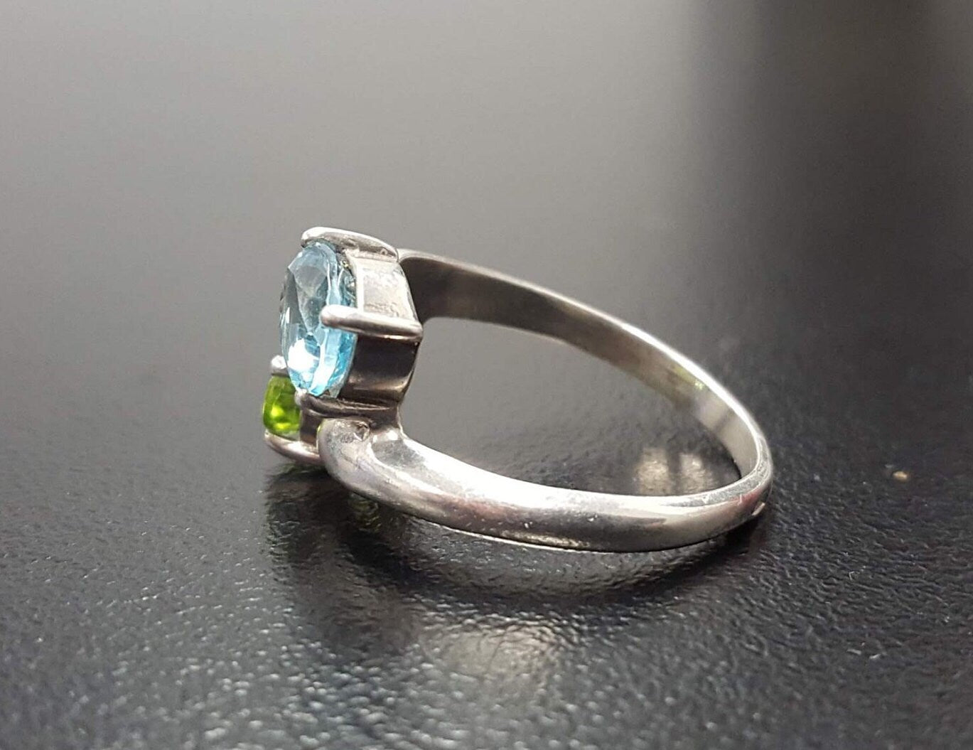 Topaz Ring, Blue Topaz Ring, Peridot Ring, 2 Stone Ring, December Ring, August Ring, Multistone Ring, Unique Topaz Ring, Solid Silver, Topaz