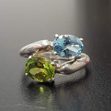 Topaz Ring, Blue Topaz Ring, Peridot Ring, 2 Stone Ring, December Ring, August Ring, Multistone Ring, Unique Topaz Ring, Solid Silver, Topaz