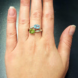 Topaz Ring, Blue Topaz Ring, Peridot Ring, 2 Stone Ring, December Ring, August Ring, Multistone Ring, Unique Topaz Ring, Solid Silver, Topaz