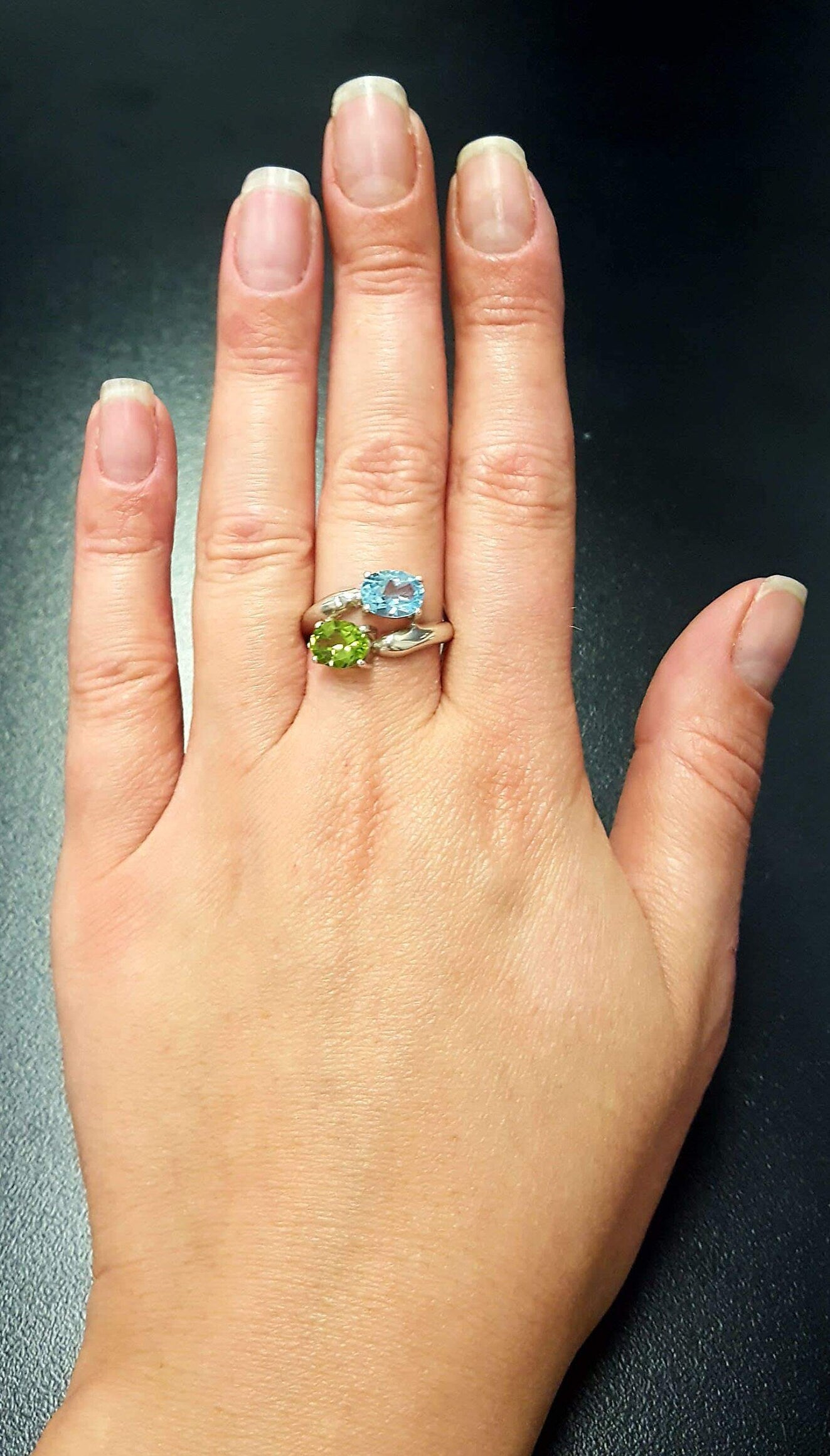 Topaz Ring, Blue Topaz Ring, Peridot Ring, 2 Stone Ring, December Ring, August Ring, Multistone Ring, Unique Topaz Ring, Solid Silver, Topaz