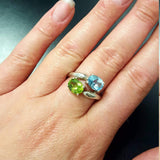 Topaz Ring, Blue Topaz Ring, Peridot Ring, 2 Stone Ring, December Ring, August Ring, Multistone Ring, Unique Topaz Ring, Solid Silver, Topaz