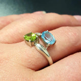 Topaz Ring, Blue Topaz Ring, Peridot Ring, 2 Stone Ring, December Ring, August Ring, Multistone Ring, Unique Topaz Ring, Solid Silver, Topaz