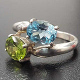 Topaz Ring, Blue Topaz Ring, Peridot Ring, 2 Stone Ring, December Ring, August Ring, Multistone Ring, Unique Topaz Ring, Solid Silver, Topaz