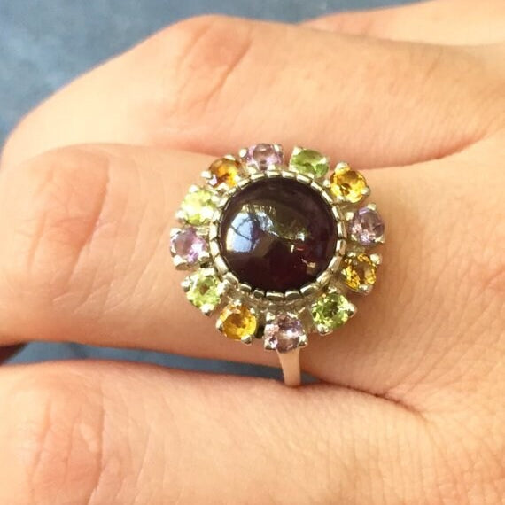 Turquoise Ring, Natural Turquoise, Victorian Ring, Vintage Ring, Emerald Ring, Ruby Ring, December Birthstone, May Birthstone, Solid Silver