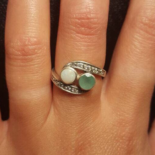 Elegant 925 Sterling Silver Natural Emerald Ring featuring a stunning two-stone design, perfect for May birthdays and special occasions.