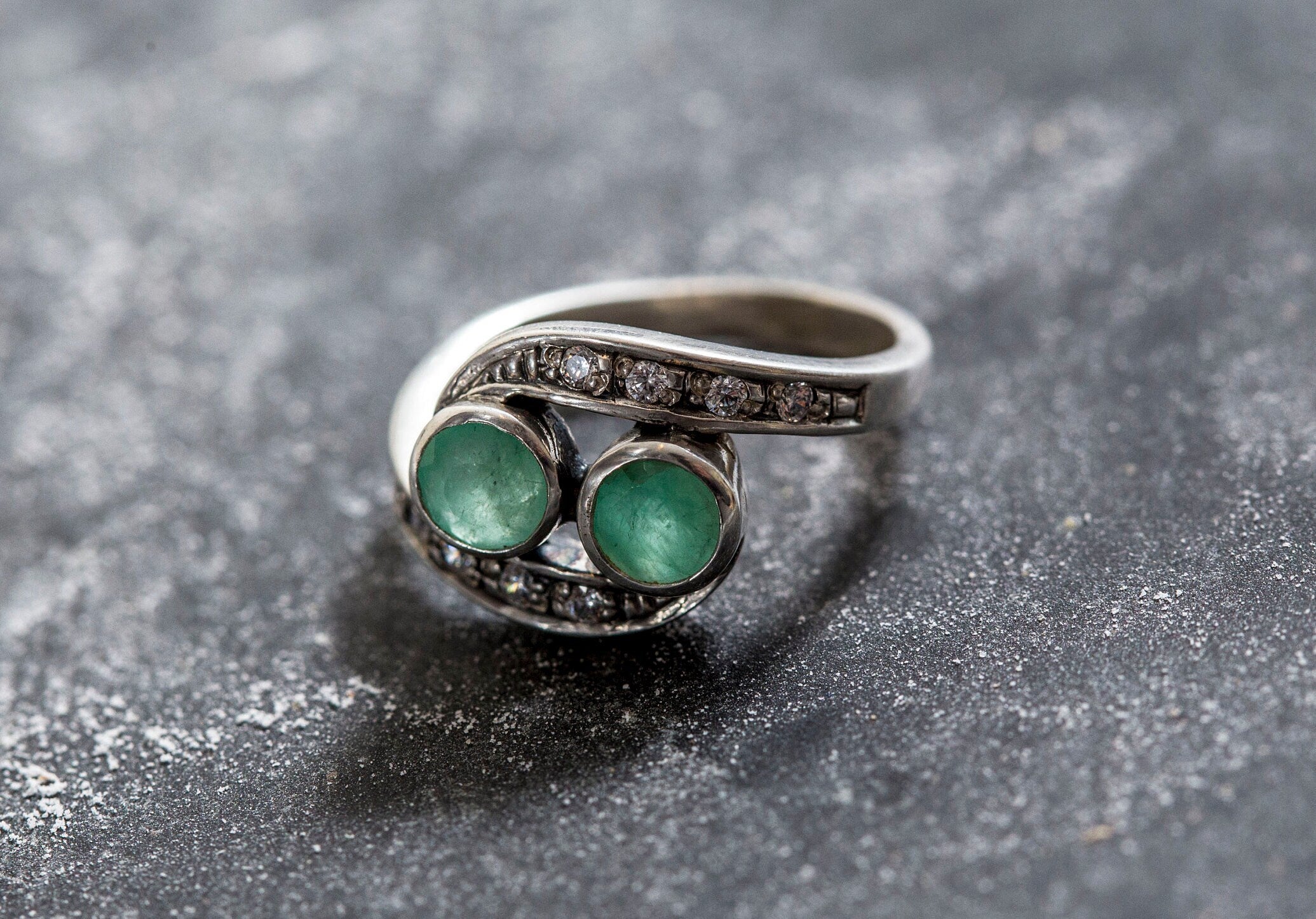 Green Emerald Ring, Emerald Ring, Created Emerald, Vintage Emerald Ring, Statement Ring, Artistic Ring, Green Diamond Ring, selling 925 Silver Ring