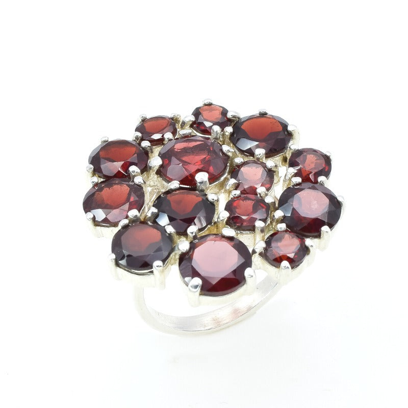 Garnet Ring, Natural Garnet, January Ring, Red Flower Ring, Statement Ring, Red Vintage Ring, January Birthstone, Solid Silver Ring, Garnet