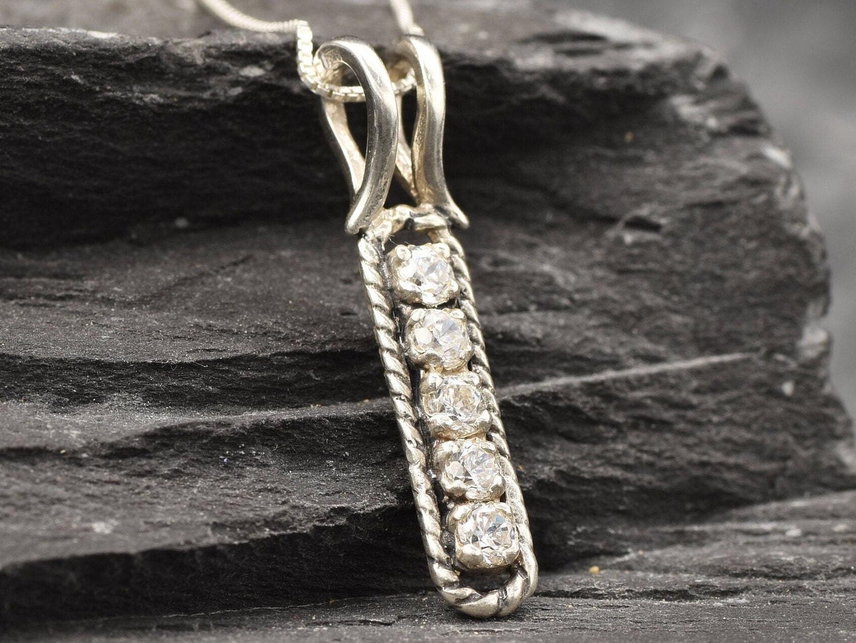 Diamond Pendant, Minimalist Bar Pendant, Created CZ Diamond, Vertical Pendant, Vintage Necklace, Layering Necklace, 925 Sterling Silver