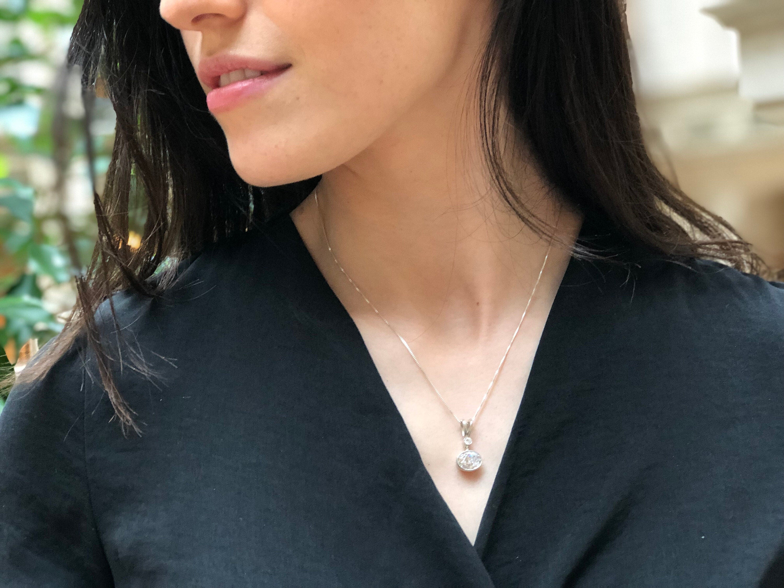 Diamond Pendant, Created Diamond, Sparkly Pendant, Bridal Pendant, Sparkly Vintage Pendant, White Diamond Pendant, Solid Silver Pendant