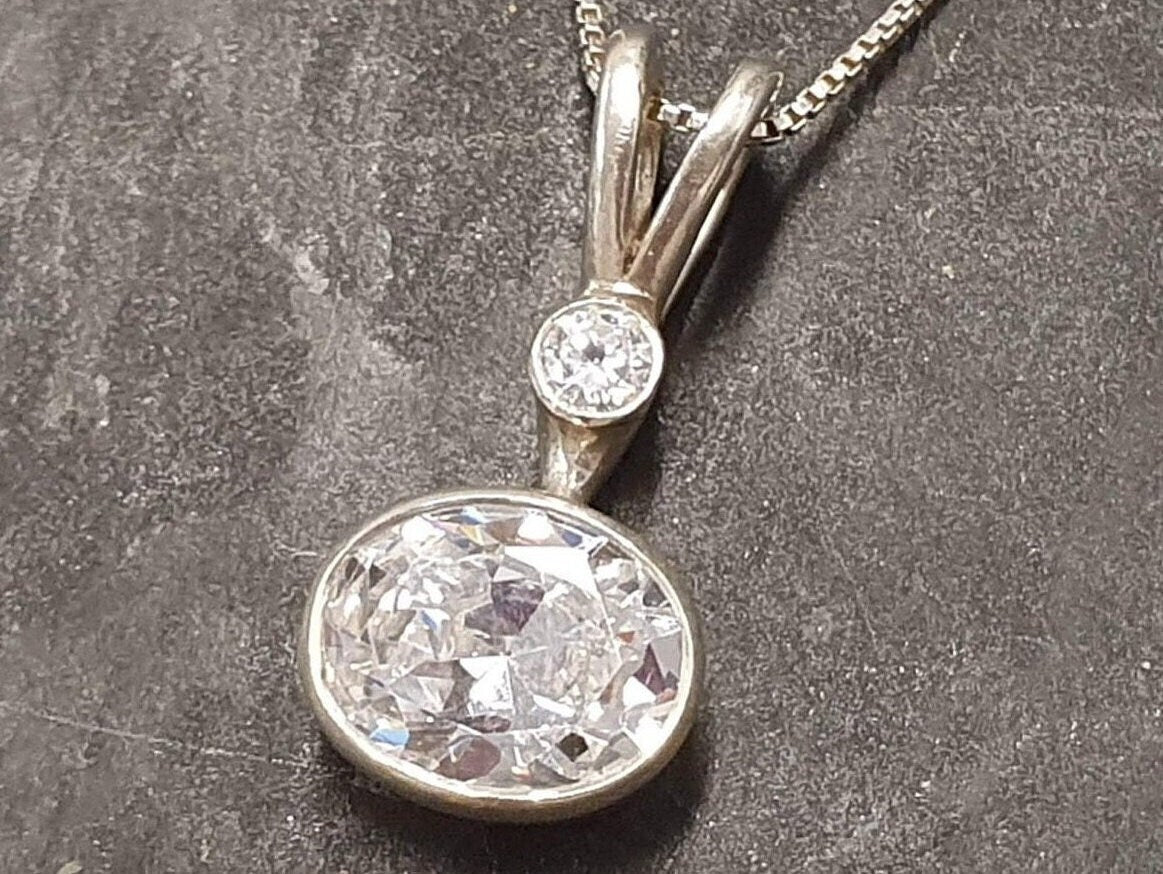 Diamond Pendant, Created Diamond, Sparkly Pendant, Bridal Pendant, Sparkly Vintage Pendant, White Diamond Pendant, Solid Silver Pendant