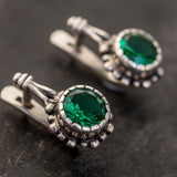 Drop Emerald Earrings - Green Vintage Earrings - Round Emerald Earrings