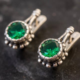 Drop Emerald Earrings - Green Vintage Earrings - Round Emerald Earrings