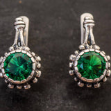Created Emerald Earrings made in 925 Sterling Silver with Round Created Green Emerald in Prong setting, May Birthstone gift idea, symbolizes, ideal for everyday wear and perfect for birthday gifting and special occasions.