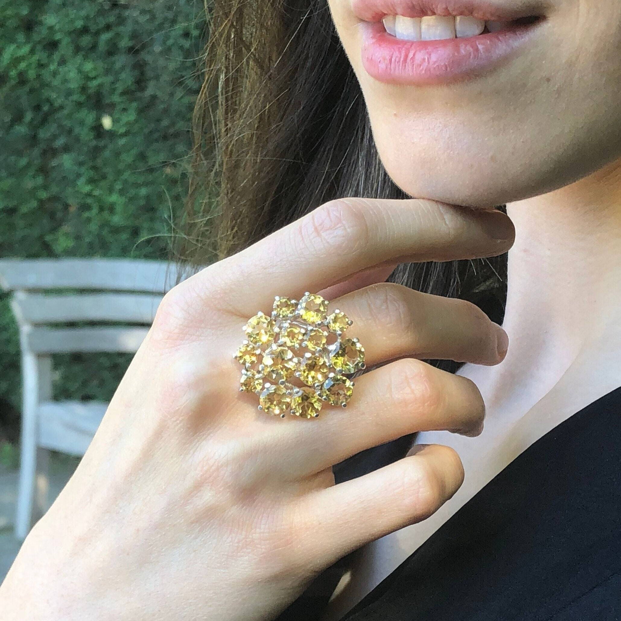 Citrine Ring, Natural Citrine, November Ring, Flower Ring, Statement Ring, Yellow Ring, November Birthstone, Solid Silver Ring, Citrine