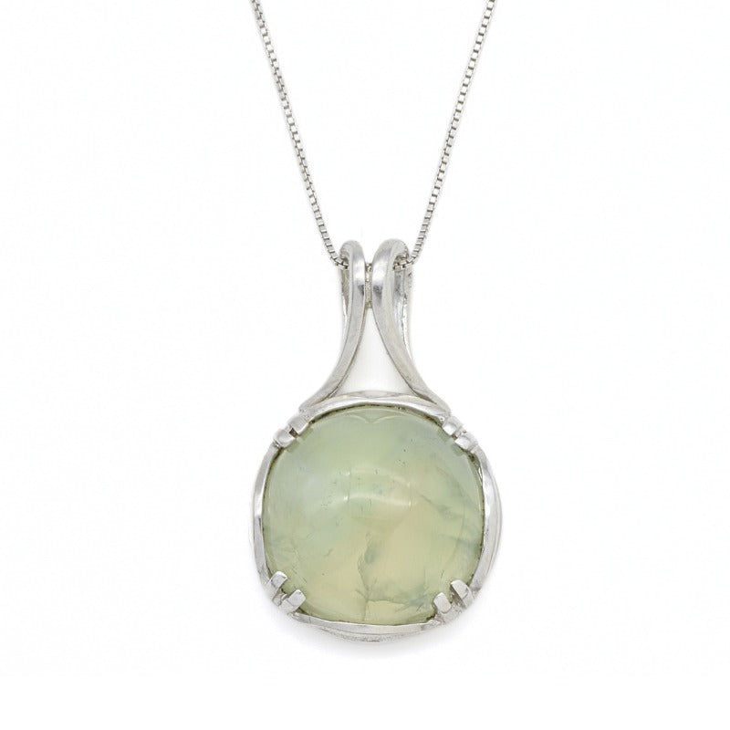 Round Pendant, Prehnite Pendant, Natural Prehnite, Green Prehnite, Unique Pendant, May Birthstone, Silver Pendant, May Pendant, Prehnite