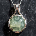 Round Pendant, Prehnite Pendant, Natural Prehnite, Green Prehnite, Unique Pendant, May Birthstone, Silver Pendant, May Pendant, Prehnite