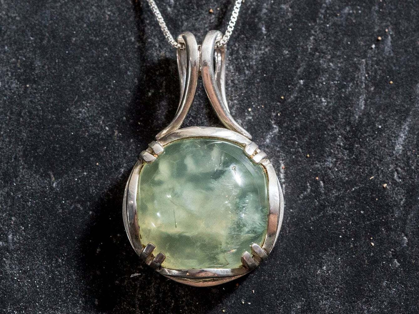 Round Pendant, Prehnite Pendant, Natural Prehnite, Green Prehnite, Unique Pendant, May Birthstone, Silver Pendant, May Pendant, Prehnite