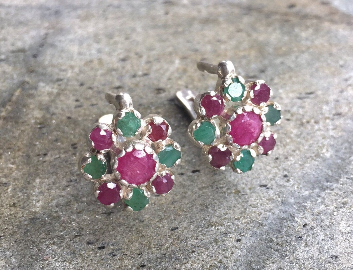 Natural Ruby Earrings made in 925 Sterling Silver with Round Natural Red Ruby in Cluster setting, July Birthstone gift idea, symbolizes nobility, purity, and passion, ideal for everyday wear and perfect for birthday gifting and special occasions.