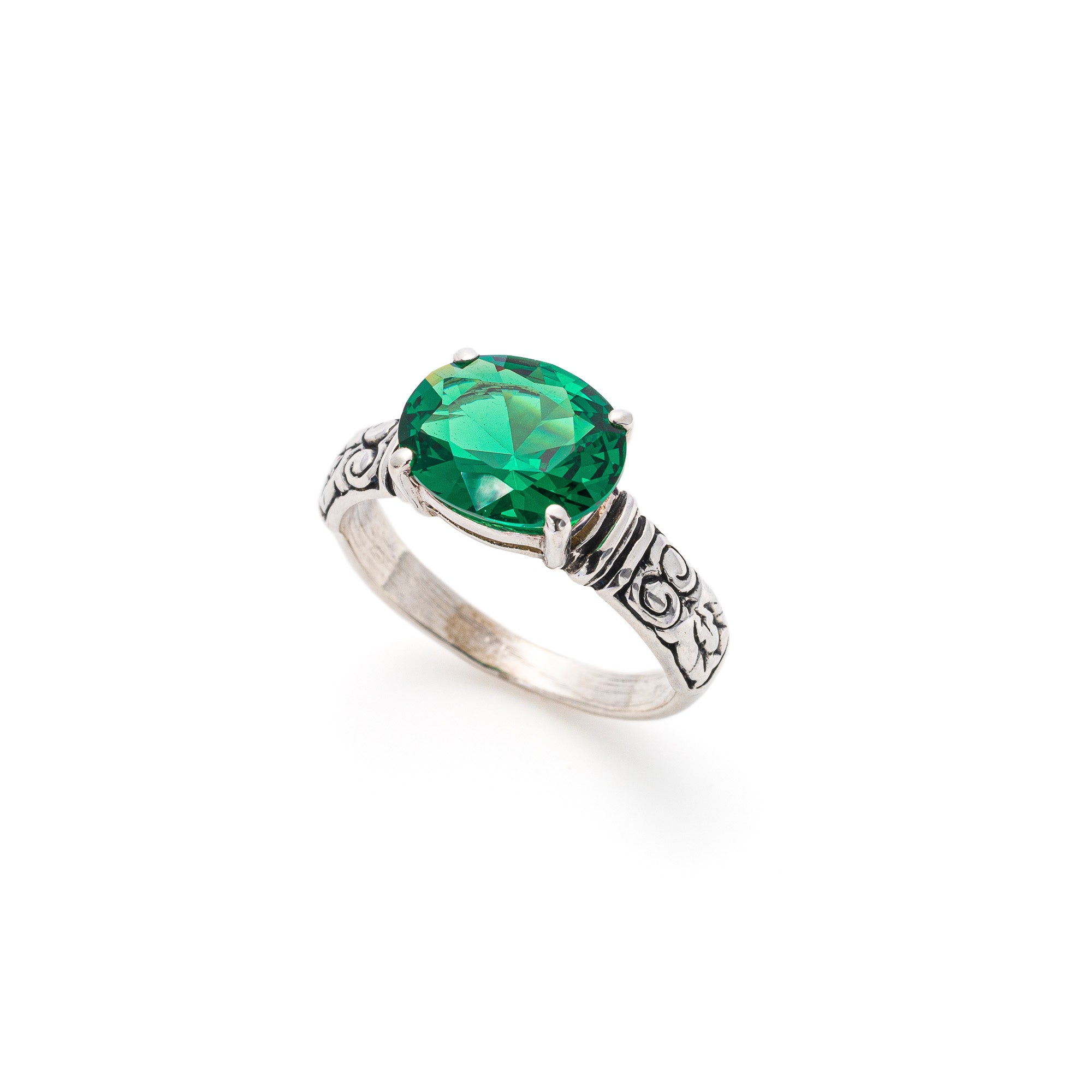 Created Emerald Ring made in 925 Sterling Silver with Oval Created Green Emerald in Prong setting, May Birthstone gift idea, symbolizes, ideal for everyday wear and perfect for birthday gifting and special occasions.