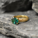 Emerald Gold Ring - Vintage Emerald Ring - Tribal Emerald Ring