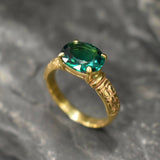 Created Emerald Ring made in 18k Gold Vermeil with Oval Created Green Emerald in Prong setting, May Birthstone gift idea, symbolizes, ideal for everyday wear and perfect for birthday gifting and special occasions.