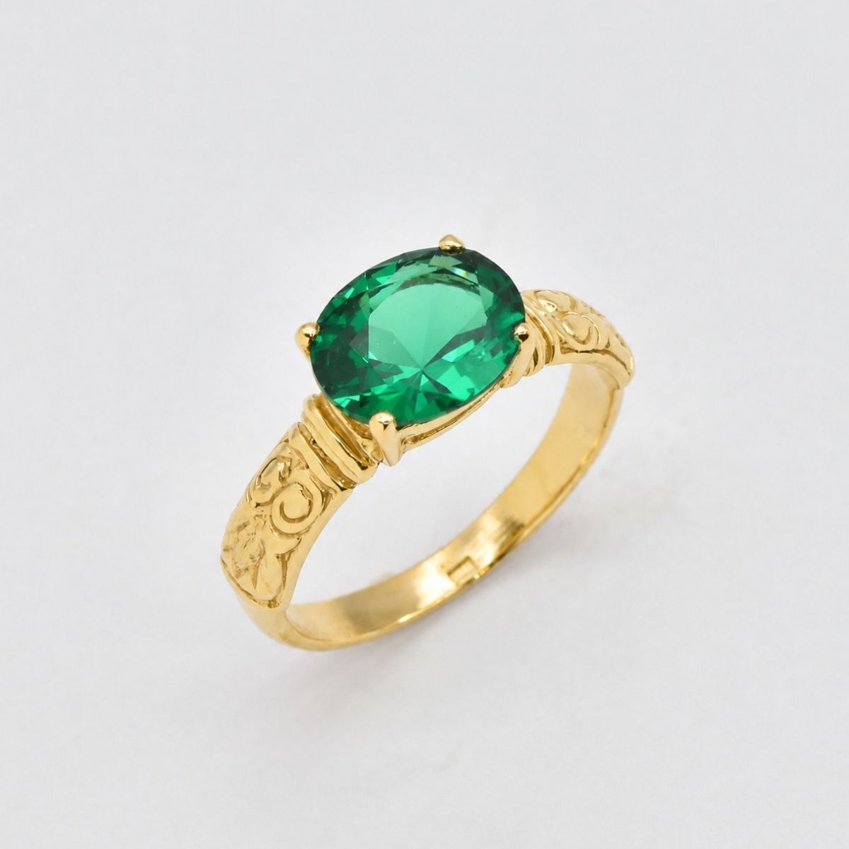 Created Emerald Ring made in 18k Gold Vermeil with Oval Created Green Emerald in Prong setting, May Birthstone gift idea, symbolizes, ideal for everyday wear and perfect for birthday gifting and special occasions.